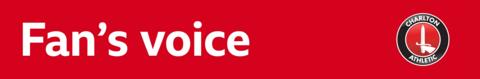 Red banner with the Charlton Athletic club crest and text that reads 'Fan's voice'