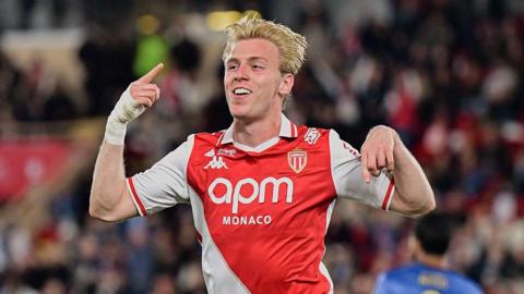 Mika Biereth celebrates scoring for Monaco