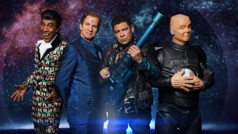 Series art work featuring Chris Barrie as
Arnold Rimmer Craig Charles as
Dave Lister Danny John-Jules as
Cat Robert Llewellyn as
Kryten