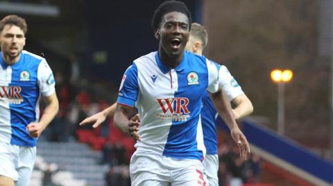 Amario Cozier-Duberry celebrates his first Blackburn goal