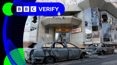 The aftermath of a reported Russian drone attack at an apartment building in the Ukrainian city of Odesa