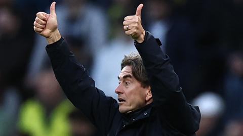 Thomas Frank gestures on the touchline