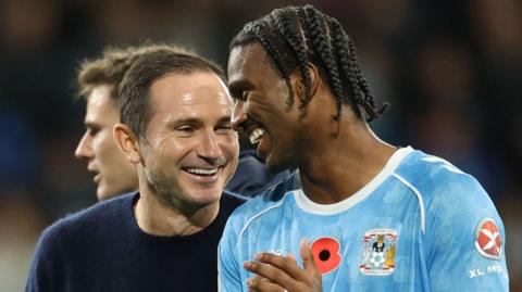 Coventry boss Frank L:ampard with striker Haji Wright