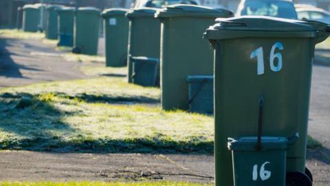 A row of household bins