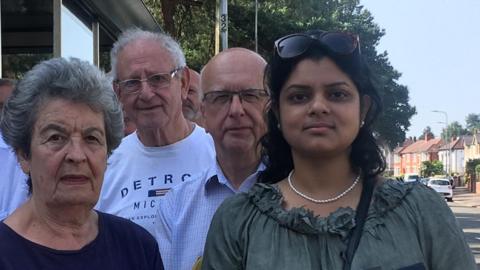 Bablin Molik (far right) campaigned for improved bus services with Cyncoed residents