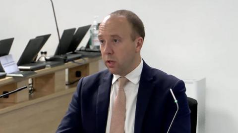 Former health secretary Matt Hancock, giving evidence to the UK Covid-19 Inquiry in London