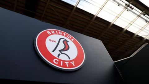 The Bristol City badge on the outside of Ashton Gate Stadium