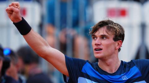 Jack Draper celebrates victory over Corentin Moutet at the Italian Open