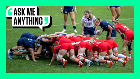 A scrum during the Scotland v Wales pool match