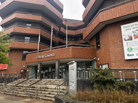 The Ealing Council building, home to the local authority for the London Borough of Ealing, with the words "Ealing Council" displayed on the front of the building.