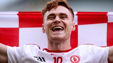 Conor Meyler celebrates after Tyrone's All-Ireland Final triumph in 2021