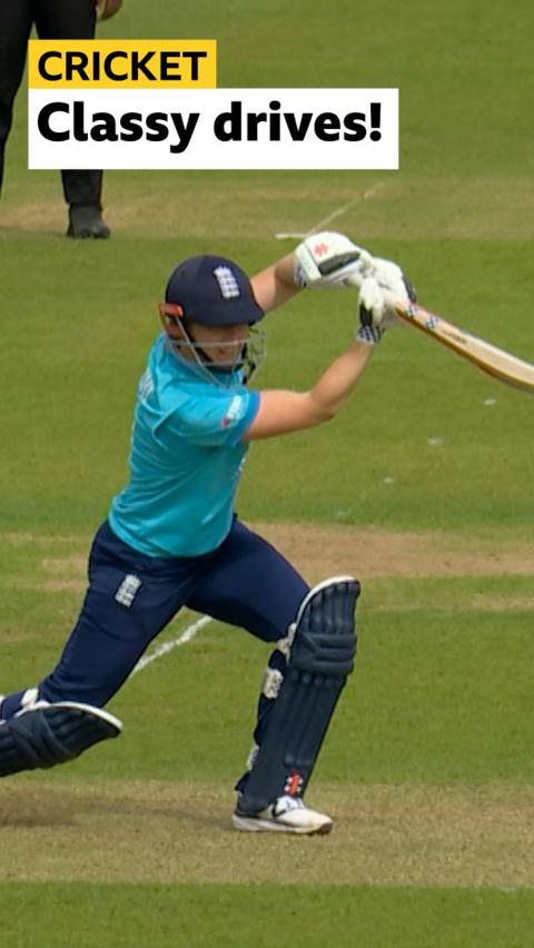 Heather Knight hits a four for England 