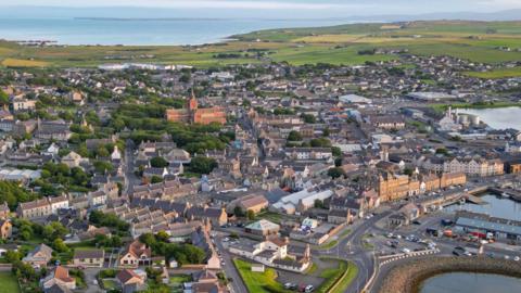 An aerial image of Kirkwall in the Orkney Islands