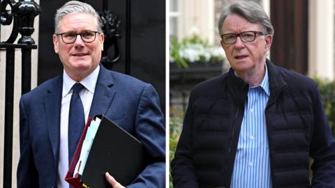 A composite image with Keir Starmer on the left and Peter Mandelson on the right