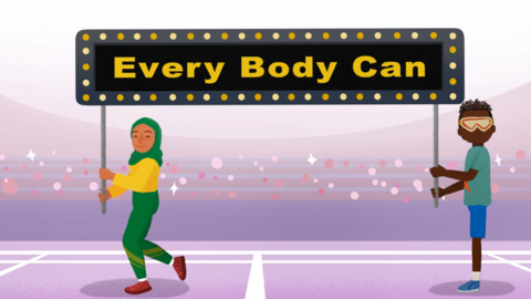 Illustration of two people holding a sign that reads 'Every Body Can'.