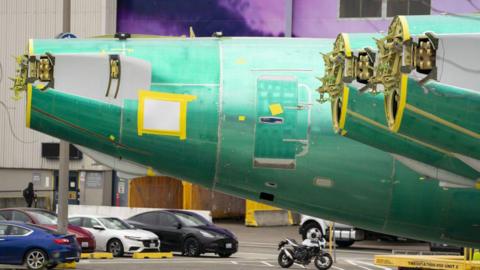 The rear of Boeing 737 fuselages outside the Boeing Co. manufacturing facility in Renton, Washington, US, on Monday, Feb. 5, 2024.