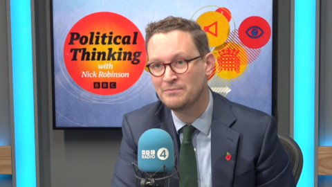 Darren Jones in BBC Political Thinking radio studio 