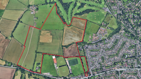 Outline of the 44 hectare site area north of Hinckley Road