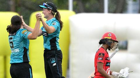 Davina Perrin walks off after being dismissed on her WBBL debut