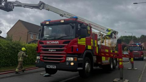 Fire engine at a house