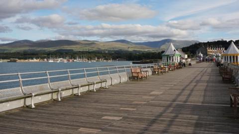 Garth Pier in Bangor, Gwynedd with views of Eryri in the background
