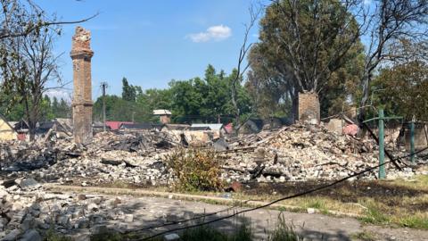 A destroyed area of Rodynske in Donetsk region 