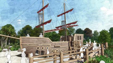 An artist's impression of a play pirate ship. 