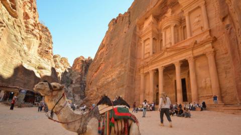 treasury monument with a camel out front