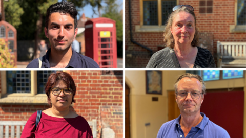A composite of four people - a man, a woman, a young man and a teenager 