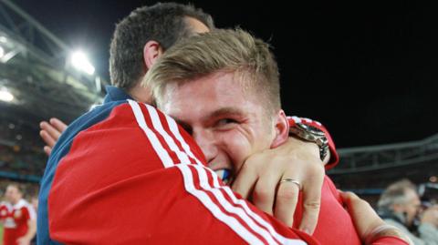 Andy Farrell hugs Owen Farrell