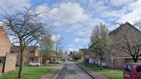 A tree-lined residential street on a sunny day.