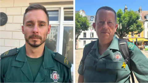 Tom Le Sauteur and John Sutherland in ambulance service uniform