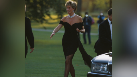 British royal Diana, Princess of Wales (1961-1997) wearing a black Christina Stambolian dress, attends a Vanity Fair party at the Serpentine Gallery in London, England, 20th November 1994. 