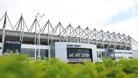 Wide shot of Pride Park, the Derby County stadium