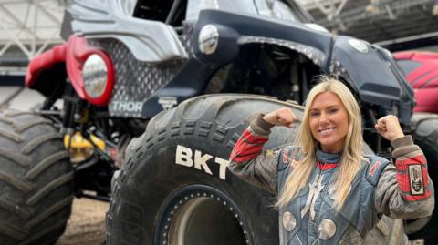 Monster Jam driver, Myranda Cozad, pictured in front of her monster truck