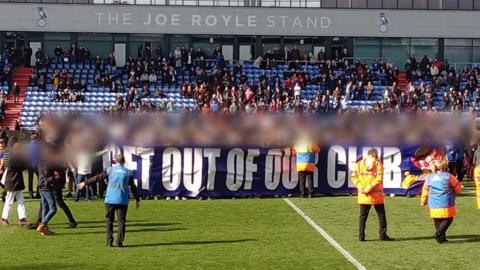 Pitch invasion during the Sky Bet League Two match between Oldham Athletic and Salford City at Boundary Park, Oldham