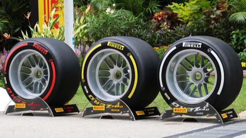 Pirelli f1 tyres on display