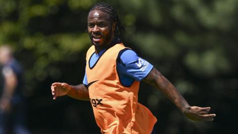 Raheem Sterling in Chelsea training