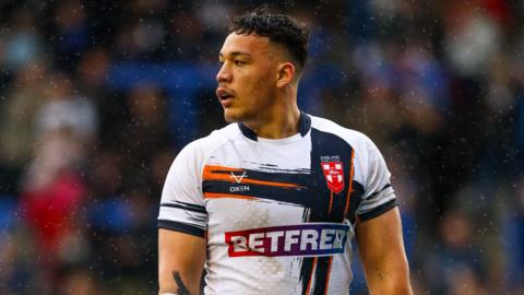 Salford Reds prop forward Tyler Dupree, pictured playing for England