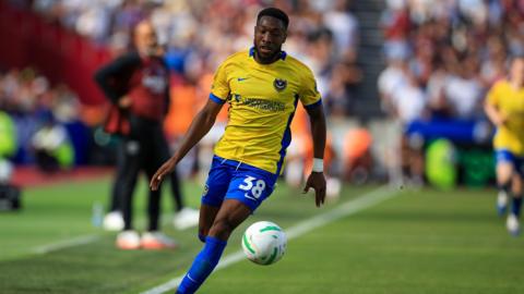 Ebou Adams chases the ball at the London Stadium