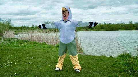Boy in a seagull costume