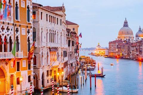 A sunset over the Italian city of Venice