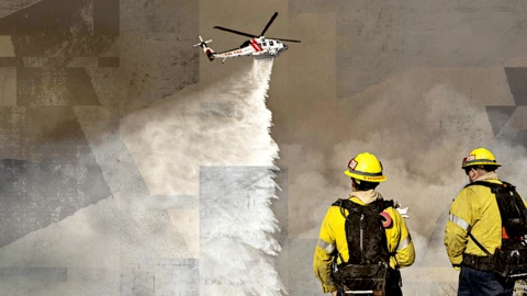 LA firefighters and helicopter dumping fire retardant chemical