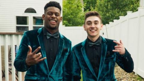 Juju Smith and Anthony Molinaro going to prom in matching suits