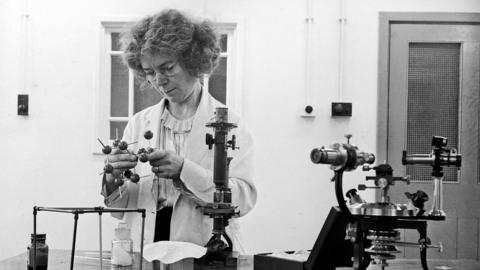 Professor Dame Kathleen Lonsdale in her lab.