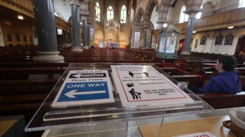 Social distancing sign in a church