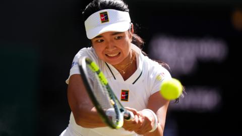 Alexandra Eala plays a backhand