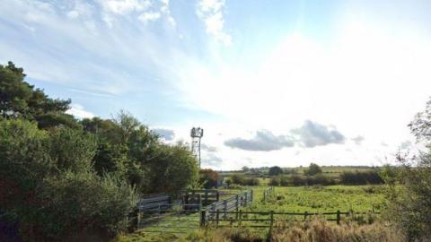 A field and trees behind a fence.
