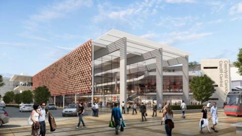 These are new artist impressions of the south side of Cardiff Central Station