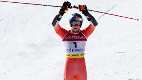 Marco Odermatt claiming gold in the Men's Giant Slalom